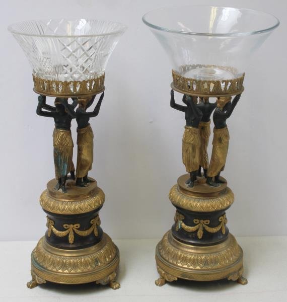 Pair of Empire Bronze & Patinated Figural Tazzas. (1 of 7)