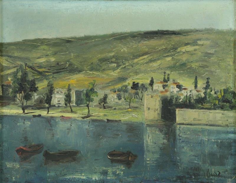 Signed Israeli Oil on Canvas Modernist Landscape. (1 of 5)