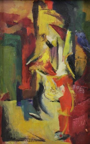 STEVENSON, Beulah. Oil on Canvas "Still Life with: White Vase". Signed lower left. Beulah Stevenson (1890 - 1965). Alfred Khouri Memorial Collection label affixed verso. From an East 3rd St, NYC estate. Dimensions: 25" high x 16" wide. Condition: Area