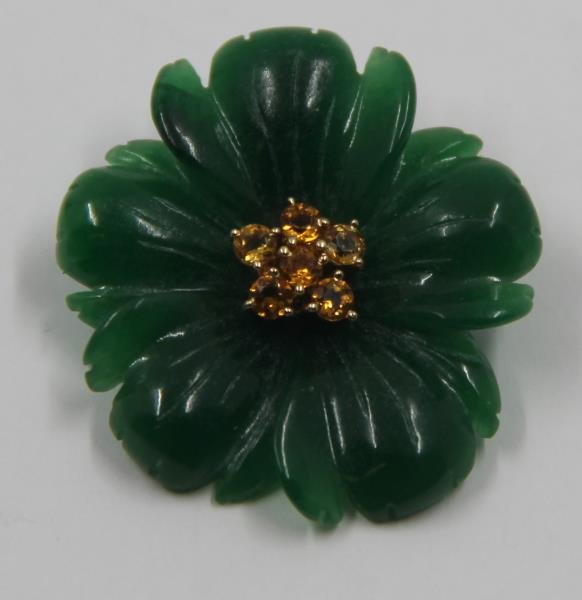 JEWELRY. 14kt Gold, Jade, and Citrine Pendant. (1 of 5)