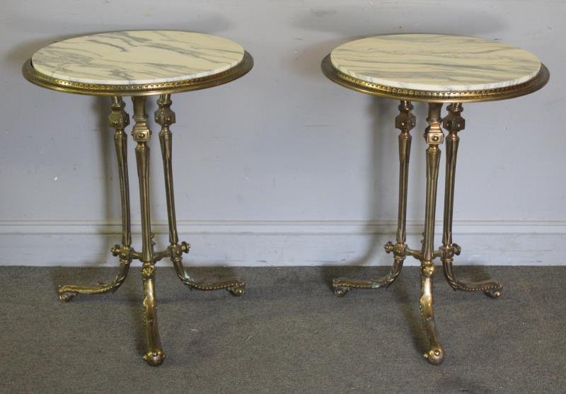 Pair of Antique Brass and Marbletop Stands. (1 of 3)