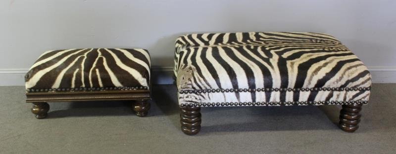 Lot of 2 Zebra Hide Upholstered Benches. (1 of 8)