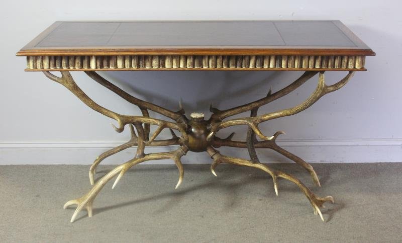 Adirondack Style Antler Base table with Leather (1 of 6)