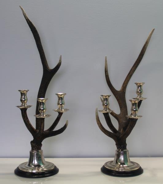 Pair of Mounted Antler Candelabra. (1 of 7)