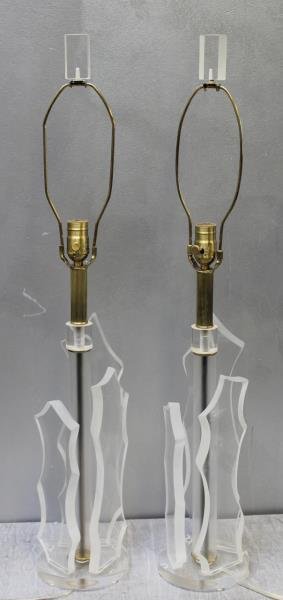 Pair of Midcentury Van Teal Lucite Table Lamps.: From a Manhattan, NY estate. Dimensions: 6" w x 33" h overall. Condition: Good.
