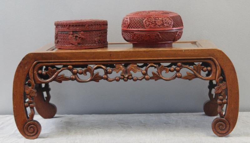 Small Chinese Carved Mahogany and Walnut Low (1 of 10)