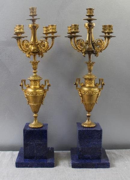Pair of Gilt Metal Candleabra Mounted on Lapis (1 of 1)