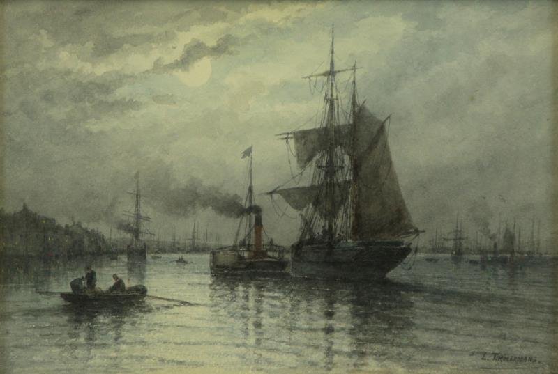 TIMMERMANS, Louis E. Watercolor. European Harbor (1 of 4)