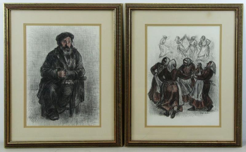FILMUS, Tully. Two Charcoals on Paper.: "Bontche Schweig" and "Women Danching". Both signed lower right and with ACA Gallery labels affixed verso. Tully Filmus (Russian/American, 1903 - 1998). From a Westchester, NY estate. Dimensions: SIgh