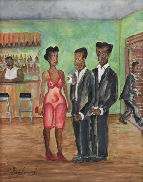 EVERGOOD, Philip. Watercolor on Paper. Bar Scene. (1 of 5)