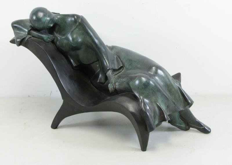 AZUZ, Haim. Patinated Bronze. Reclining Woman. (1 of 5)