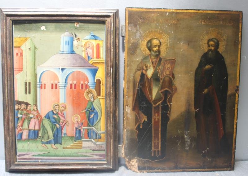 2 Antique Painted Russian Icons (1 of 10)
