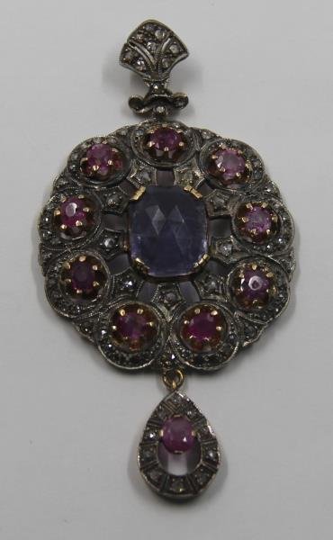 JEWELRY. Mughal Style Pendant with Inlaid Colored (1 of 4)