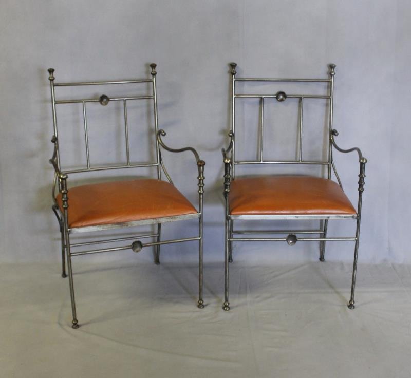 Pair of Italian Steel and Leather Chairs. (1 of 7)