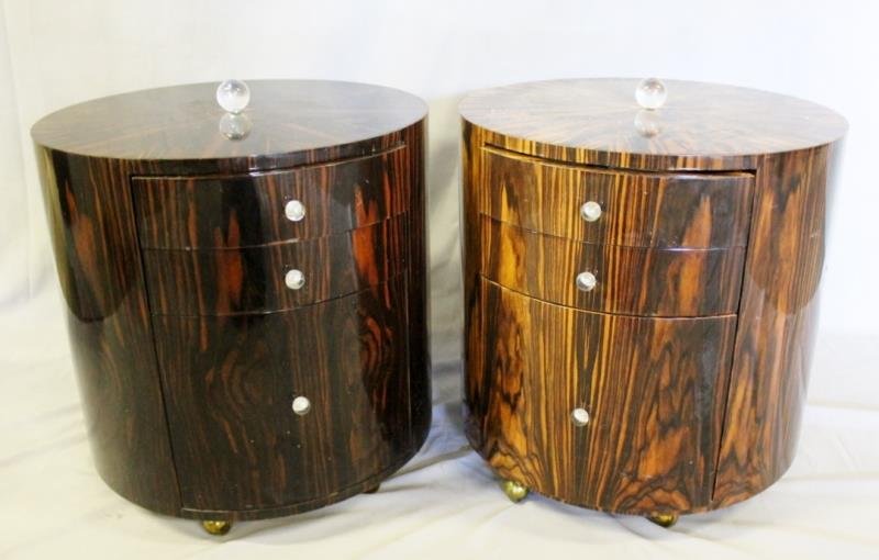 Pair of Lacquered Deco Style Rosewood Drum Tables. (1 of 4)