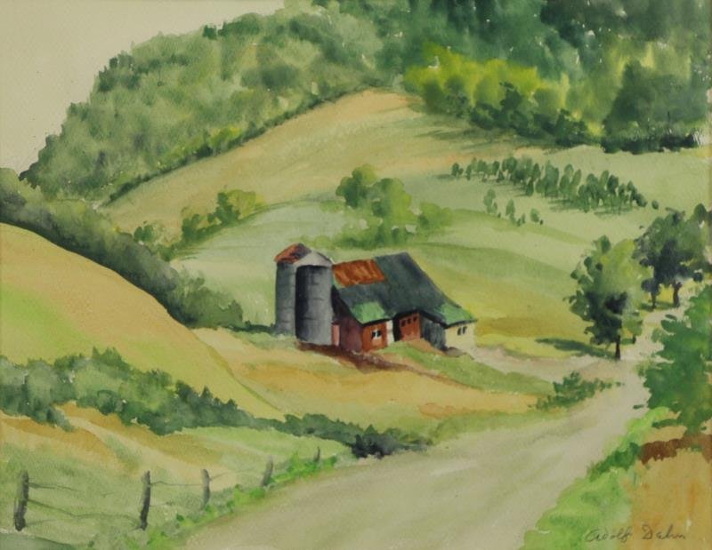 DEHN, Adolf. Watercolor Barn in Landscape. (1 of 4)