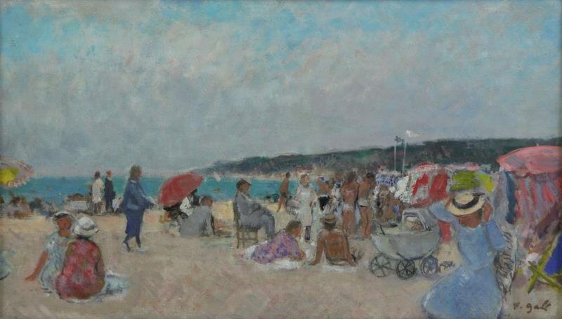 GALL, Francois. Oil on Canvas "Sur La Plage". (1 of 7)