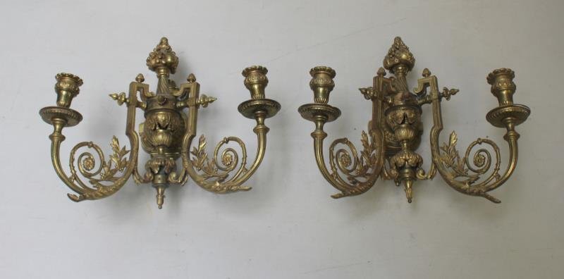 Pair of Two Arm Brass Sconces. (1 of 6)