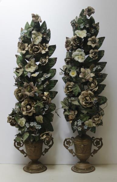 Pair of Tole Painted Flowering Trees in Urn From (1 of 6)