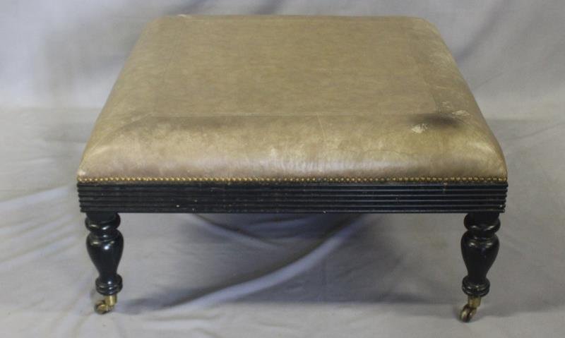 George Smith Style Leather Upholstered Ottoman. (1 of 4)