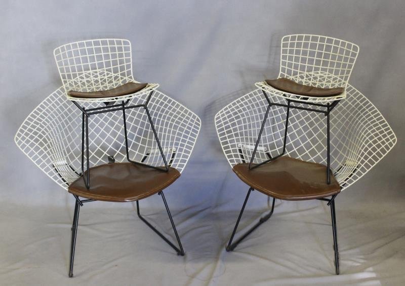 Harry Bertoia for Knoll Set of 4 Chairs.: Labeled Knoll International. Brown cushions over white frames and black bases. From a Long Island, NY estate. Dimensions: Diamond - 34" w x 24" d x 27" h; Children's - 16" w x 16" d x 24" h. Condition