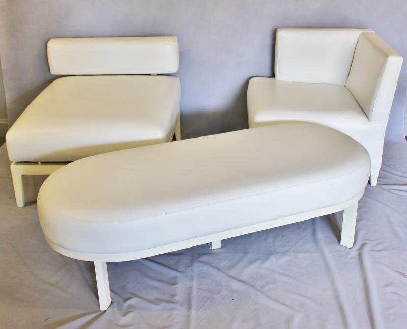 Contemporary White Upholstered Furniture Lot. (1 of 4)