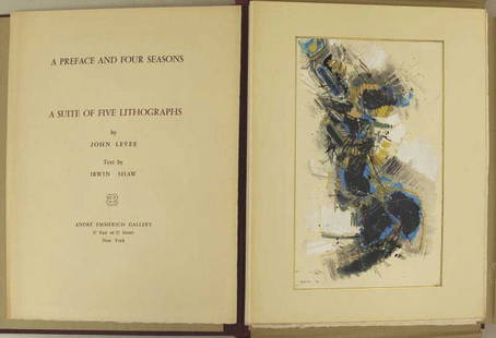 LEVEE, John & Irwin Shaw. "A Preface and Four: Seasons" 1959. Portfolio with an original signed gouache on paper and 5 signed and numbered lithographs, text by Irwin Shaw. Number 11 from an edition of 150. John Harrison Levee (American, b. 1924).