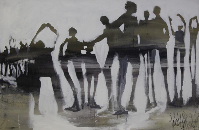 HOLLANDER, Gino. Large Oil on Canvas of Figures. (1 of 5)