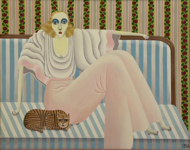 OKUMURA, Shigeo. Oil on Canvas. Seated Woman with (1 of 6)