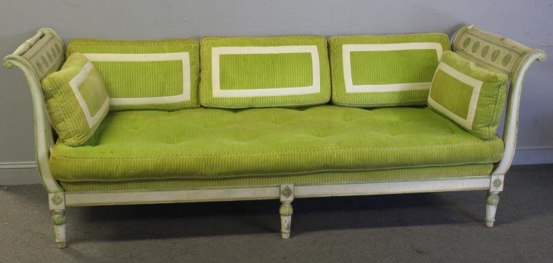 GUSTAVIAN, Style Daybed.: A nice decorator item. From a Scarsdale, NY estate. Dimensions: 94" w x 31" d x 35" h. Condition: Good.