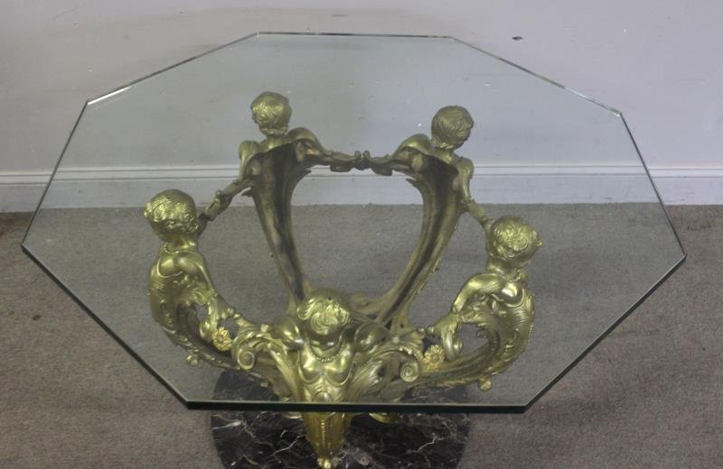 Bronze And Glass Top Figural Coffee Table (1 of 7)