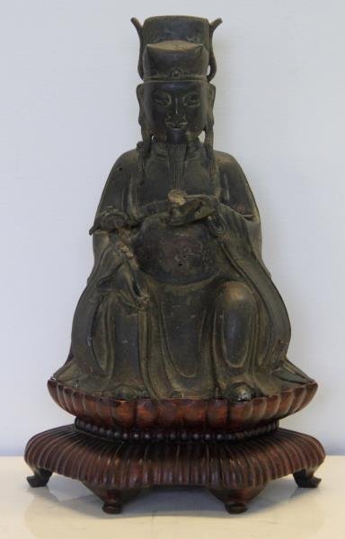 Seated Bronze Deity on Carved Custom Base. (1 of 8)