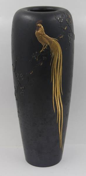 Japanese Bronze Vase with Gilt Rooster. (1 of 4)