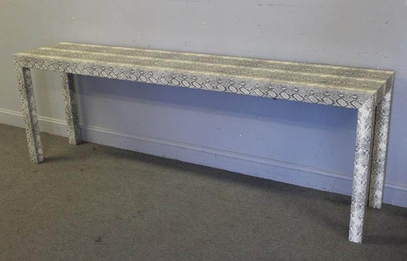 Midcentury Faux Snakeskin Wrapped Console. (1 of 4)