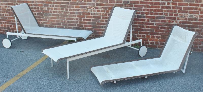 Pair of Richard Schultz for Knoll Lounge Chairs.: Includes a third replacement mesh seat on brackets without base, unused. Replacement with original tags. From a Harrison, NY estate. Dimensions: 77" w x 27" w x 36" h. Condition: Good original conditi