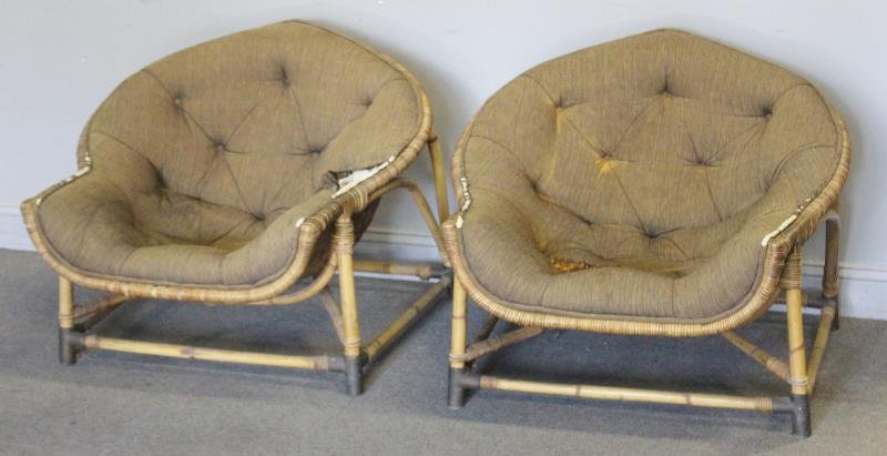Pair of Unusual Midcentury Bamboo Lounge Chairs. (1 of 3)