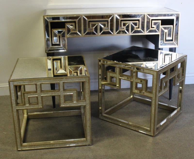 Modern Mirrored Greek Key Design Table Lot. (1 of 6)