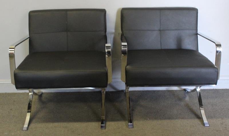 Pair of Midcentury Style Leather and Chrome Chairs (1 of 4)