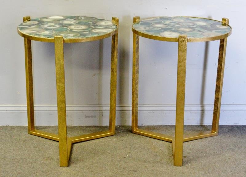 Pair of Gilt End Tables with Agate Tops. (1 of 4)