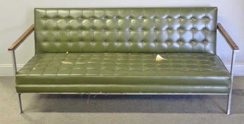 Midcentury Green Leather Upholstered Sofa. (1 of 4)