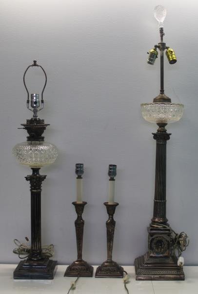SILVER-PLATED. Grouping of Table and Floor Lamps. (1 of 8)