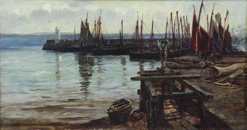 HUNTER, Colin. Oil on Canvas. Harbor Scene. (1 of 6)
