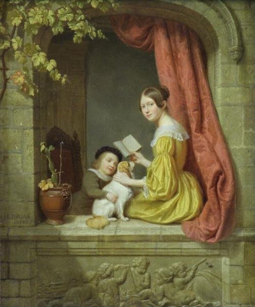 BRIAS, Charles. Oil on Panel. Woman with Boy and (1 of 6)