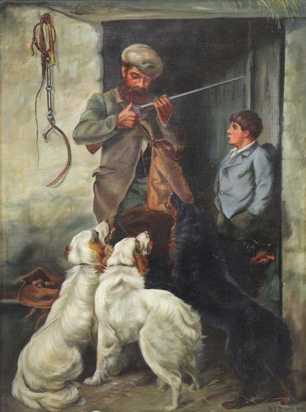 BROOK, H. J. Oil on Canvas. Hunter with Dogs. (1 of 7)