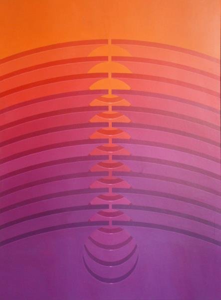 BIDNER, Robert. Large Op Art Oil on Masonite. (1 of 8)