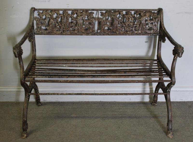 Antique Iron Bench with Rams Head Handles and (1 of 6)