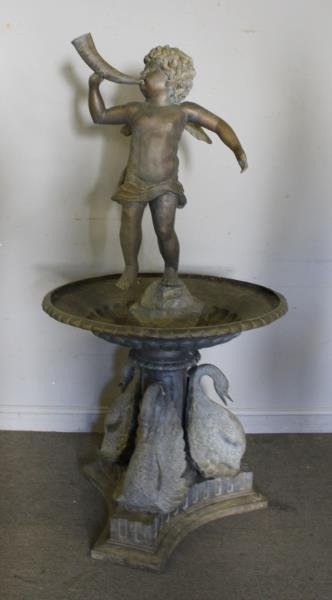 Bronze Figural Fountain With Swan Base. (1 of 6)