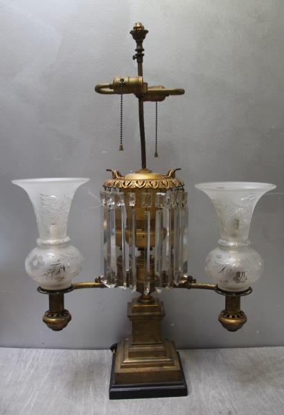 Antique Bronze Argand lamp With etched Glass (1 of 6)