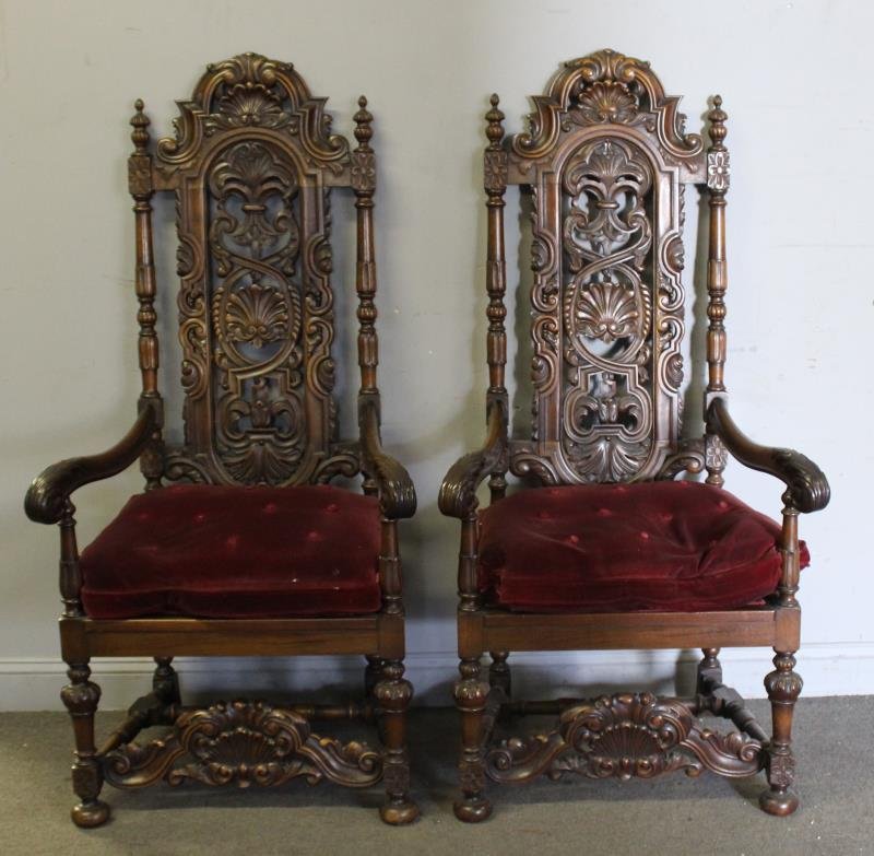 Pair of Antique Highly Carved Throne Chairs. (1 of 8)