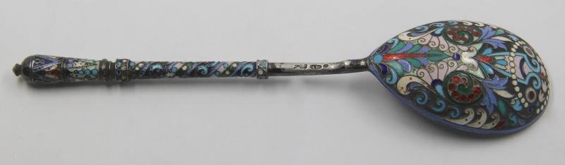 SILVER. Russian Silver and Enamel Decorated Spoon. (1 of 6)